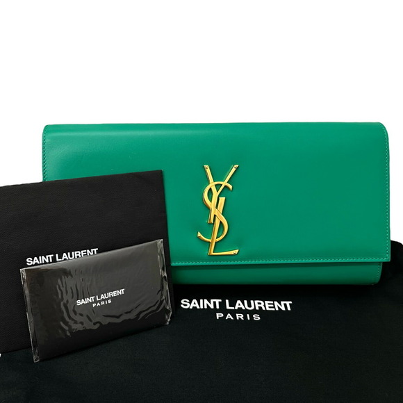 Saint Laurent Clutch Bag Leather Green - Picture 11 of 11